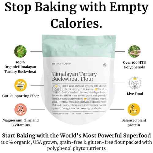 Vista 4 de BIG BOLD HEALTH Harina de Trigo Sarraceno Tártaro del Himalaya Orgánica Sin Gluten Más de 100 Nutrientes Inmuno-Activos Harina 100% Orgánica Sin
