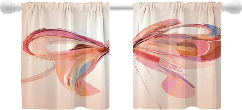 Vista 10 de Shrahala Floral Abstract Design Blackout Curtain Tiers, Minimalist Flower Illustration Kitchen Valance Light Blocking Tier Drapes with Rod Pocket, 2