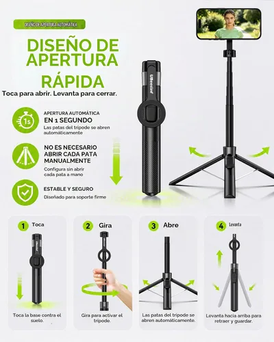 Vista 2 de UBeesize Soporte de trípode de teléfono de 71 pulgadas y trípode magnético Negro