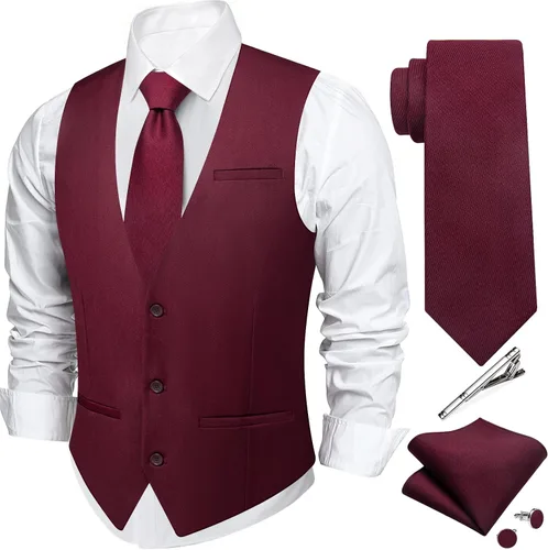 Vista 7 de DiBanGu Mens Vest Tie Set 5PCS Formal Dress Waistcoat Light Grey