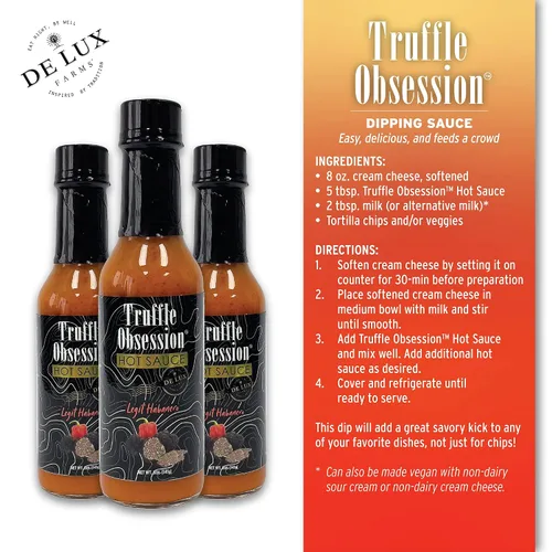 Vista 4 de De Lux Farms -Salsa picante gourmet de trufa obsession (legit habanero, calor intenso) - Salsa picante certificada Kosher con aceite de habanero