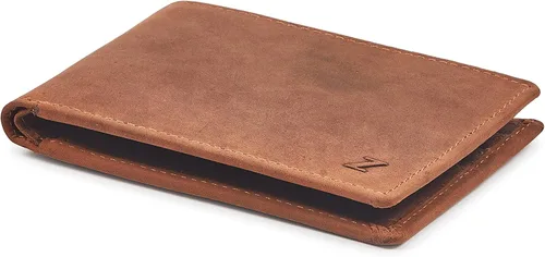 Vista 3 de Zinda Genuine Leathers Billetera para hombre con protección RFID plegable delgada, Beige Bronceado, Cartera para hombre