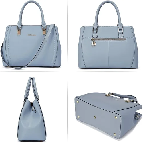 Vista 2 de BOSTANTEN Bolso de piel para mujer con asa superior bolso de hombro bolso cruzado azul y cuero para mujer con bloqueo RFID cremallera alrededor