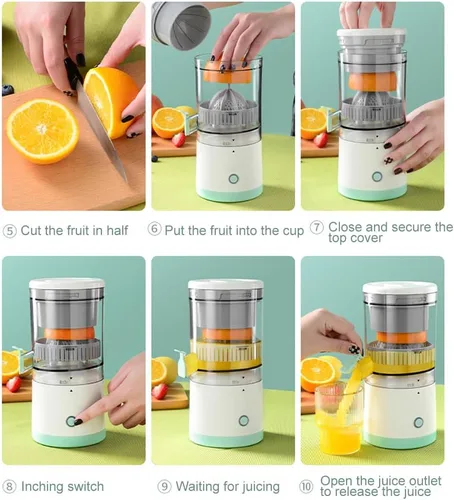 Vista 9 de Exprimidor eléctrico recargable, dispositivo de cocina portátil para hacer jugo de naranja, exprimir naranjas, limones, kiwi, pomelos y jugos