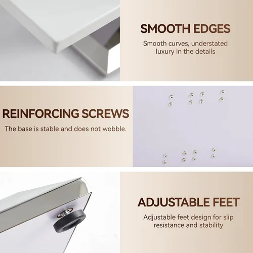 Vista 7 de Mesa auxiliar moderna de 50.4 pulgadas, mesa central de mármol sintético blanco con base de acero inoxidable en forma de U plateada, mesa de cóctel