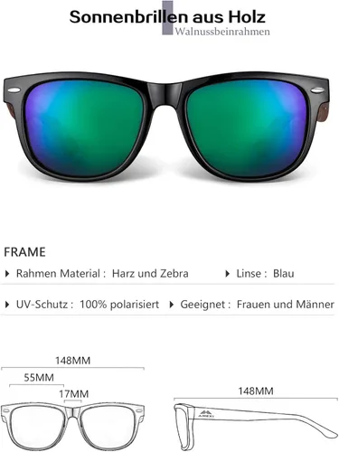 Vista 4 de AMEXI Wood Sunglasses with Dark Polarized Lenses for Men and Women 100% UVAUVB Ray Protection
