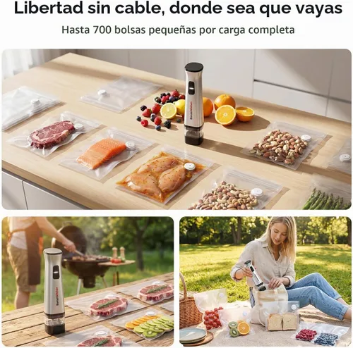 Vista 8 de Bonsenkitchen Sellador al vacío de mano para viajes, 30 bolsas Plateado