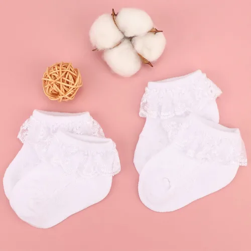 Vista 8 de DRESHOW BQUBO - Calcetines de encaje con volantes y ojales para bebés, calcetines finos para recién nacidosbebésniños pequeños