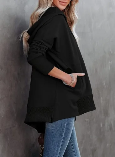 Vista 2 de SHEWIN Sudadera de gran tamaño para mujer, casual, con botones, cuello en V, con bolsillo