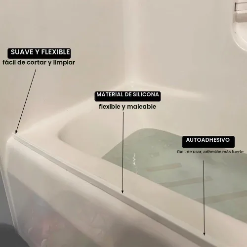 Vista 6 de Presa de agua para umbral de ducha, barrera impermeable de silicona autoadhesiva para baño y cocina, ducha, protector de agua para separación seca