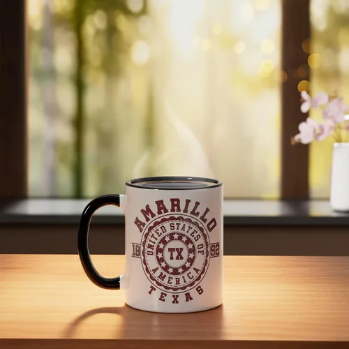 Vista 3 de Amarillo TX Texas Vintage City Apparels Ceramic Mug, Black/White
