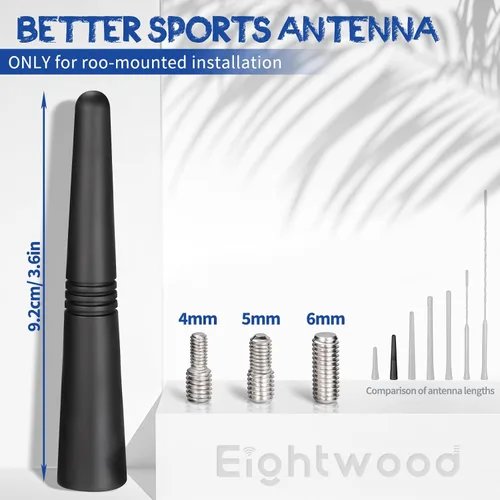 Vista 2 de Eightwood Antena corta para automóvil de 3.6 pulgadas, montaje en techo universal para vehículo, antena de radio AM FM, repuesto de mástil, antenas