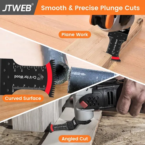 Vista 5 de JTWEB Hojas de sierra oscilantes de dientes japoneses de madera, 10 cuchillas multiherramienta con borde en forma de arco para madera, plástico
