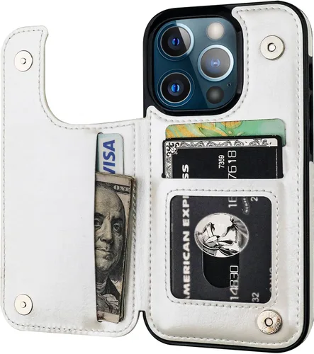 Vista 13 de ONETOP - Funda tipo cartera compatible con iPhone 13 Pro con soporte para tarjetas, funda de piel sintética con ranuras para tarjetas, doble cierre