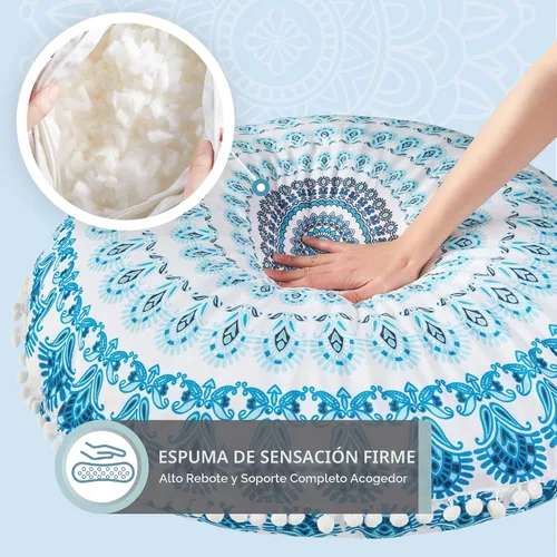 Vista 3 de Codi - Cojín de suelo para meditación, grande y redondo para adultos, diseño bohemio de mandala para exteriores, chimenea, yoga, sala de estar, 32