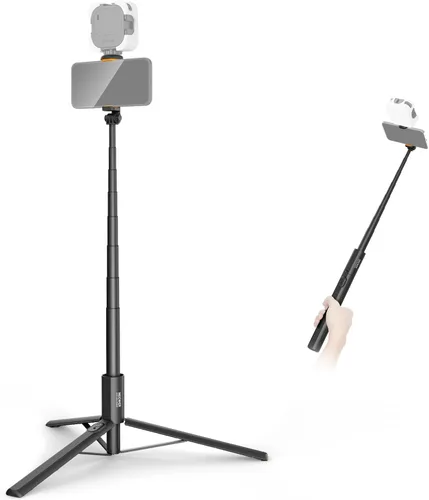 Vista 10 de NEEWER Trípode selfie stick de nivel de entrada con luz y control remoto compatible con iPhone Samsung Android, soporte portátil extensible de 67