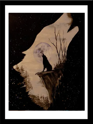 Vista 2 de Framed Wolf Howling at the Moon by Ed Capeau Art Painting Reproduction