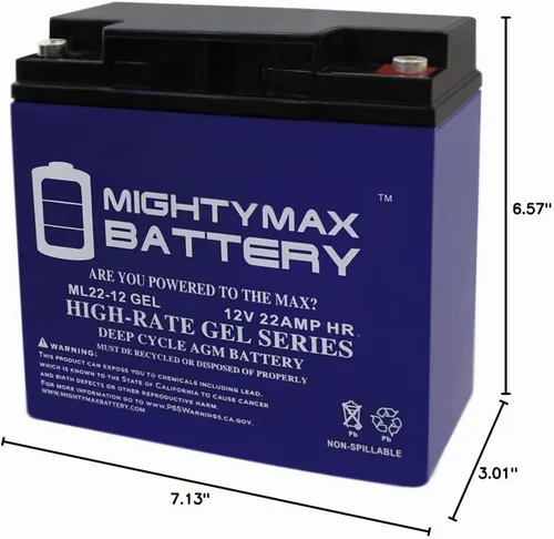 Vista 9 de Batería Mighty Max ML22-12 GEL - 12 V 22 AH, tipo GEL, terminal de rosca interna (INT), batería recargable SLA AGM