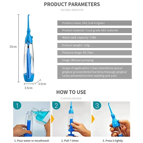 Vista 4 de Irrigador dental de agua, no eléctrico, portátil, asequible, irrigador oral inalámbrico, presión de aire manual, operación simple, para el hogar