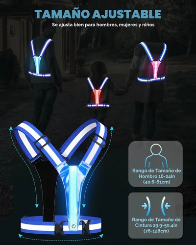 Vista 5 de Zacro LED Reflective Vest Running Gear, 5 Lights Colors High Visibility Reflective Running Gear Rechargeable Light Up Running Vest for Walking