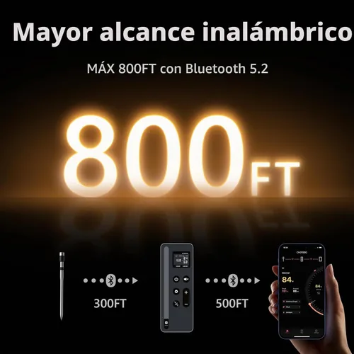 Vista 2 de Paneceia Termómetro inalámbrico de carne digital de 800 pies de largo alcance con Bluetooth, termómetro de cocina para monitoreo remoto