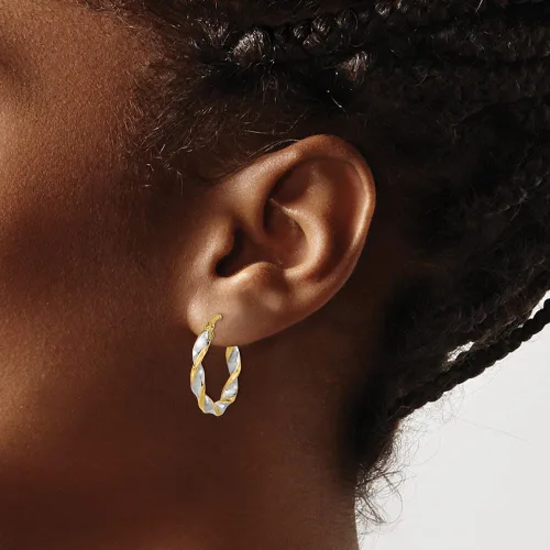 Vista 4 de FJC Finejewelers 14 kt Yellow Gold and White Rhodium Polished and Twist Hoop Earrings 22 x 20 mm
