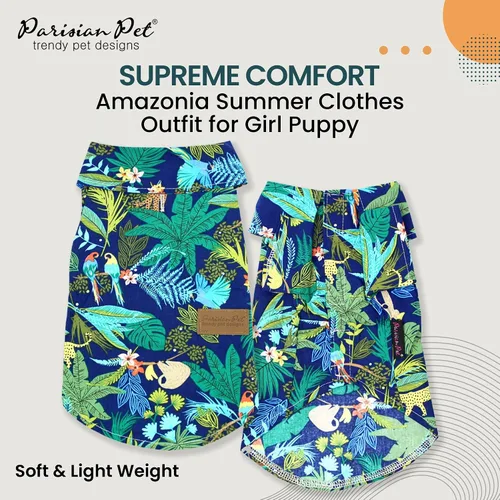 Vista 2 de Parisian Pet Camisa para perro de Amazonia - Ropa de algodón para perros pequeños - Elegante traje tropical para perros - Ropa ligera y suave