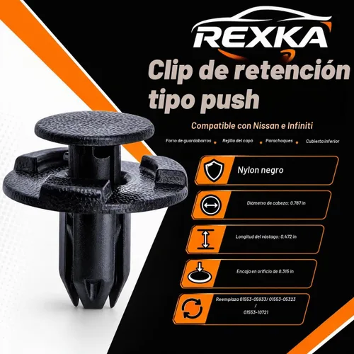 Vista 2 de Rexka 10 piezas Fender Liner Cowl Grille Parachoques Bajo Cubierta Clip de Empuje Tipo Retenedor Compatible con Nissan Infiniti 01553-05933 10pcs