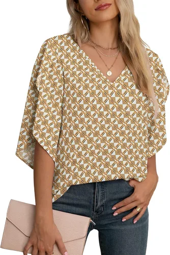 Vista 24 de Blusas de gasa con mangas 3/4 arrugadas de otoño para mujer de Jouica 01amy Verde