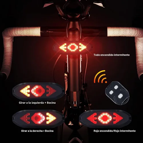 Vista 3 de Luz trasera para bicicleta con intermitentes, control remoto inalámbrico, impermeable, luz trasera para bicicleta, recargable por USB, ultra