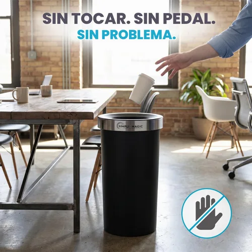 Vista 3 de SIMPLI-MAGIC Bote de basura de 16 galones (60L) con tapa abierta – Bote de basura comercial redondo – Resistente a las manchas, fácil de limpiar