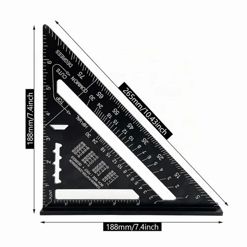 Vista 2 de Regla de ángulo de la regla del triángulo de la aleación de aluminio cuadrada de 7 pulgadas, regla de ángulo del triángulo del carpintero