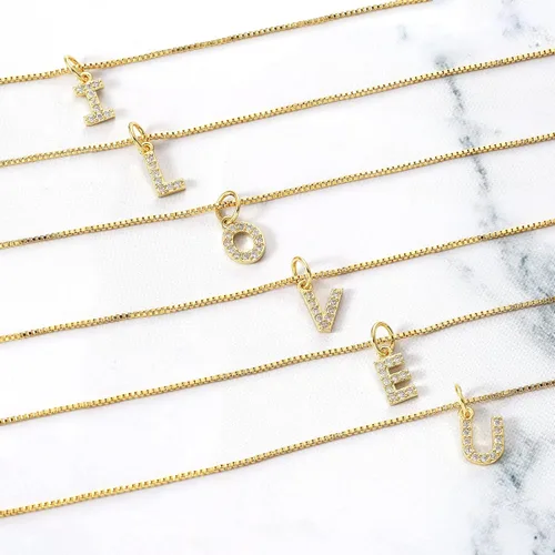 Vista 5 de Misearo 14K Gold Plated Cubic Zirconia Initial Necklaces for Women - Dainty Gold CZ Letter Pendant Necklaces, 14k Gold Plated, Trendy and Cute