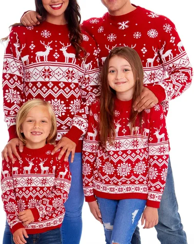 Vista 11 de Suéter navideño a juego para la familia, con estampado de copos de nieve de reno, suéter feo de manga larga 1 estilo.