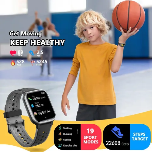 Vista 4 de Reloj inteligente para niños y adolescentes, rastreador de fitness sin necesidad de teléfono, reloj para niños y niñas con 19 modos deportivos