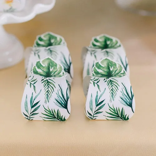 Vista 4 de Cajas de papel de regalo de boda de forma única, hoja de palmera, juego de 10