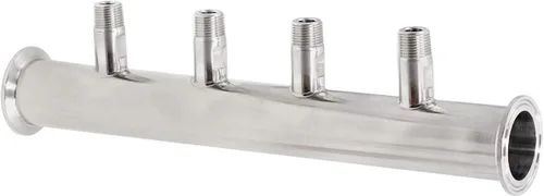 Vista 2 de HFS (R) Abrazadera triple de 1,5 "a NPT Colector de cuatro vías (4) 1/2 "NPT macho 24" longitud 304 acero inoxidable