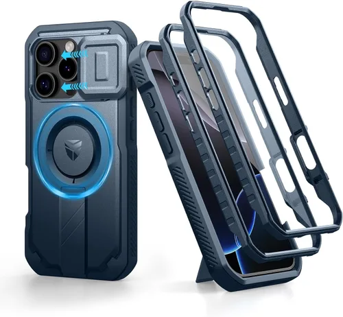 Vista 97 de Dexnor - Funda para iPhone 12 & iPhone 12 Pro con tapa deslizante para cámara, soporte ajustable y protector de pantalla integrado, carcasa