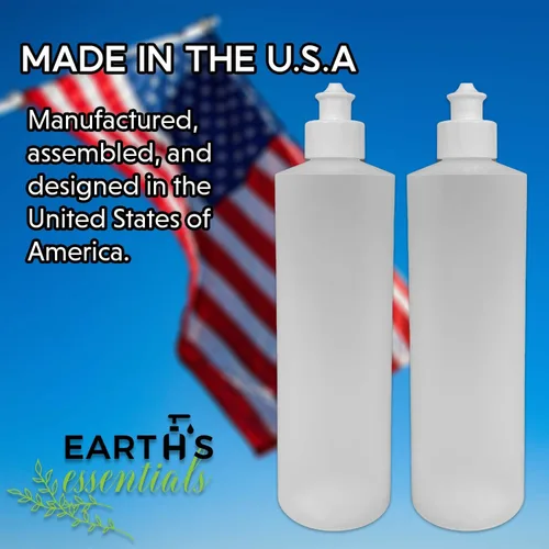 Vista 5 de Earth's Essentials Paquete de 2 Botellas Exprimibles Rellenables de 16 Onzas de HDPE con Tapas Dispensadoras Superiores con Botón Push/Pull