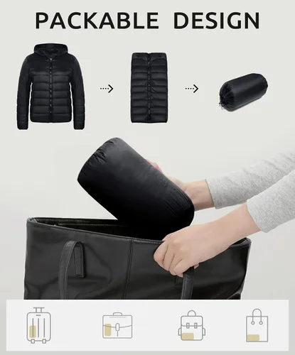 Vista 3 de SOLOCOTE Chaqueta ligera acolchada de plumón para mujer, resistente al agua, abrigo de invierno con capucha