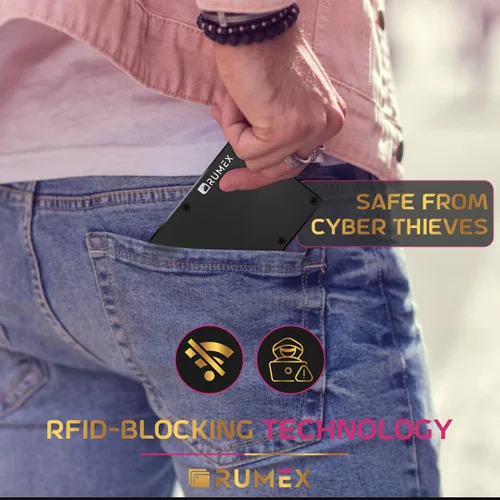 Vista 5 de RUMEX Cartera de metal y tarjetero para hombre, cartera delgada antirrobo con bloqueo RFID para hombres, diseño de metal elegante y minimalista