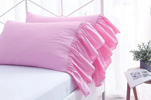 Vista 19 de Fundas de almohada grises con volantes largos de cortinas, fundas de almohada grises de algodón puro, tamaño estándar 20"X26", paquete de 2
