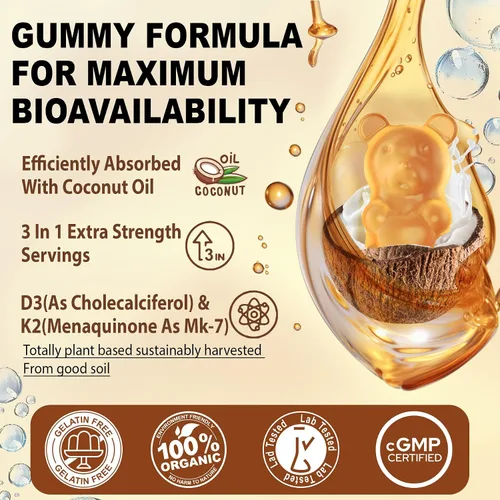 Vista 6 de Gomitas de vitamina D3 K2 - D3 5000iu + K2 200mcg + calcio 600mg