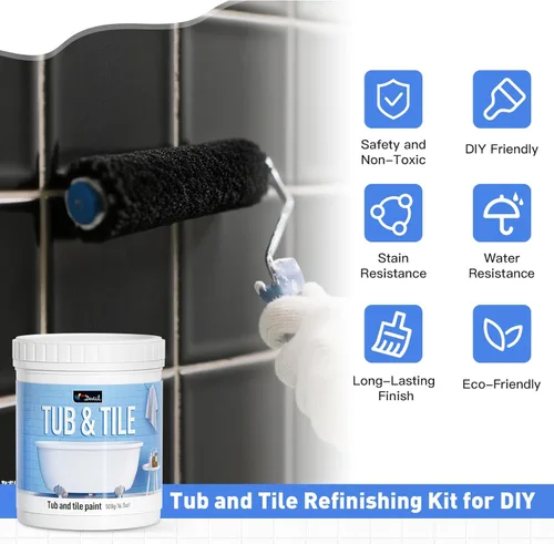 Vista 6 de DWIL Pintura para Azulejos, Kit de Renovación de Bañera y Azulejos con Herramientas, Pintura para Bañera a Base de Agua y Bajo Olor, Fácil de Usar