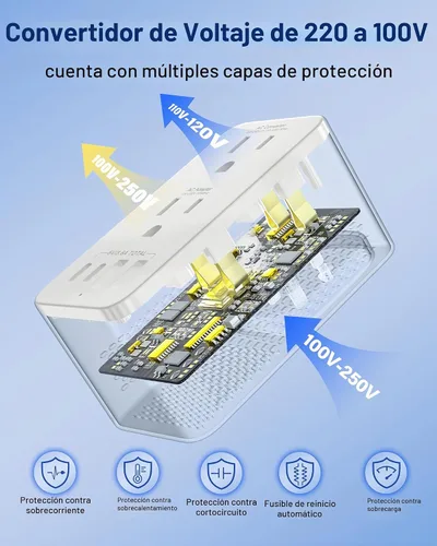 Vista 3 de Convertidor de voltaje de Estados Unidos a Europa, adaptador de viaje convertidor de voltaje a reductor de 220 V a 120 V, convertidor de corriente