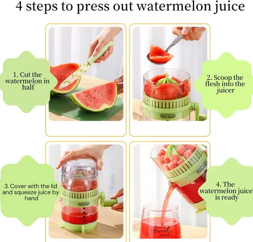 Vista 5 de Exprimidor manual de frutas para sandía, limón, uva, granada con cortador de sandía, cortador de frutas de acero inoxidable 2 en 1, extractor