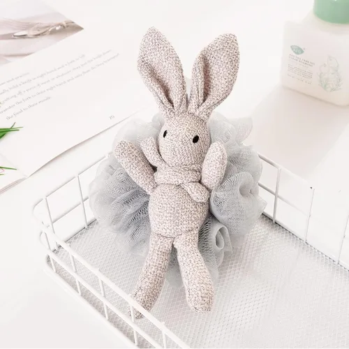 Vista 8 de Cepillo de baño de mango largo para ducha + esponja de baño gris Luffa