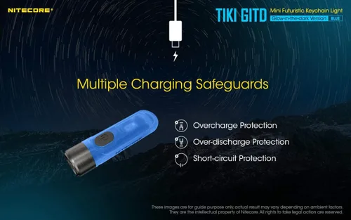 Vista 6 de Nitecore TIKI GITD BLUE - Keylight LED recargable - Alto CRI y LED UV - 300 lúmenes