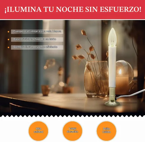 Vista 4 de Creative Hobbies Lámpara de vela eléctrica para ventana con base chapada en latón, interruptor de encendido/apagado, bombilla, lista para usar