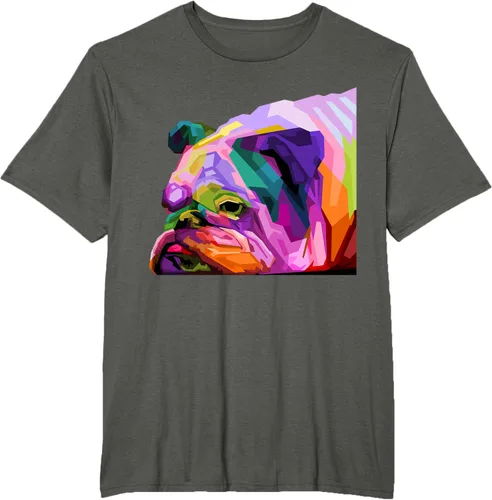 Vista 5 de Camiseta de retrato pop artístico de bulldog británico inglés para dueños de perros, Negro, S